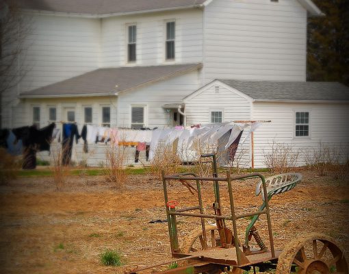 Farm House with Plow Outside at Aaron Stoltzfus Farm