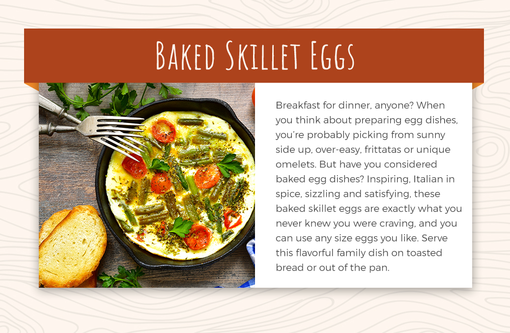 Baked skillet eggs with asparagus and tomato